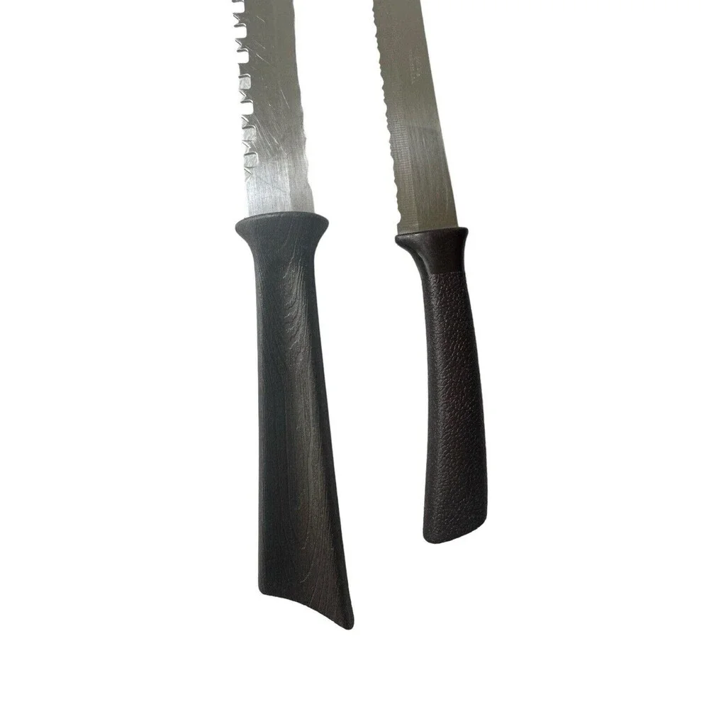 2 Piece Quick Cut Knife Serrated Knife Set Vintage USA Made Brown Composite